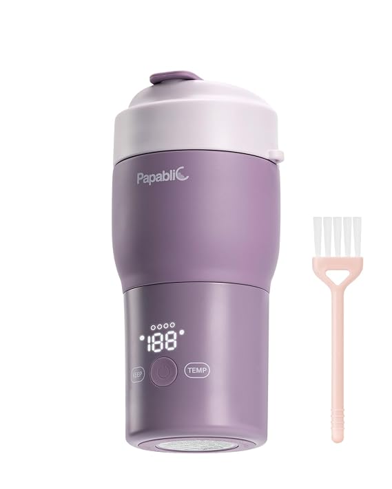 Papablic Portable Bottle Warmer for Lilac Purple, with Pink Bottle Cap Brush