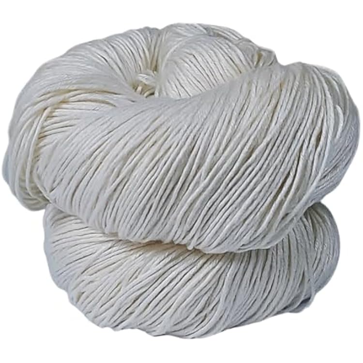 Knitsilk Premium Quality Vegan Banana Silk Yarn for Weaving, Knitting, Crocheting, Making Clothes, Ropes and DIY Projects, Unique Durable Textile Silk 8Ply 100 gm-900 Yards, Pack of 2 White
