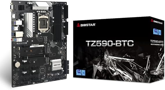 Biostar TZ590-BTC (Intel 10th and 11th Gen) LGA 1200 Intel Z590 9 GPU Support GPU Mining Motherboard.