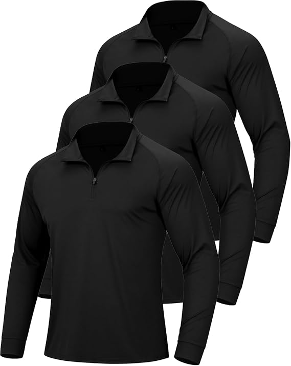 GYMELITE 3Pack Mens Quarter Zip Pullover Athletic Shirts