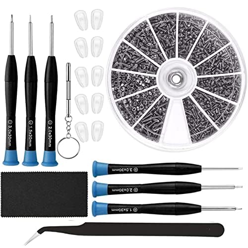 Eyeglasses Repair Kit, HKIDEE Sunglasses Repair Kit Include Glasses Nose Pads, Glasses Screws and 6 Screwdrivers and Tweezers for Glasses, Sunglass, Watch Clock Spectacle Repair, 619 Piece Set