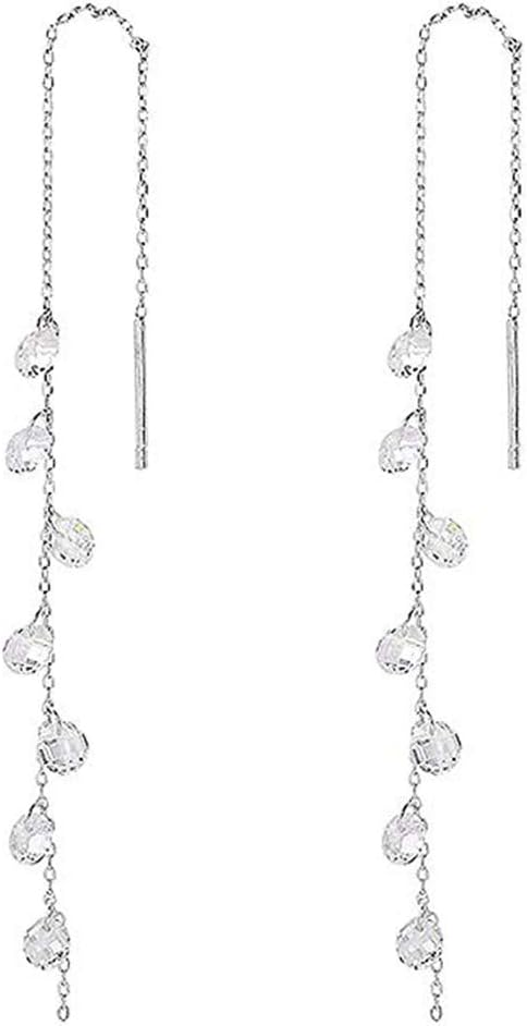 SLUYNZ 925 Sterling Silver Sparkling CZ Drop Dangle Earrings Chain for Women Elegant Long Threader Earrings Tassel Mother's'Day Gift