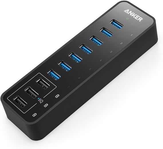 Anker USB Hub, USB 3.0 Hub, 10 Port 60W Data Hub, with 7 USB-3.0 Ports, 3 PowerIQ Charging Ports, Compatible with MacBook, iMac, Dell XPS, Surface Pro, iPhone, iPad Air, Galaxy Series, Mobile HDD