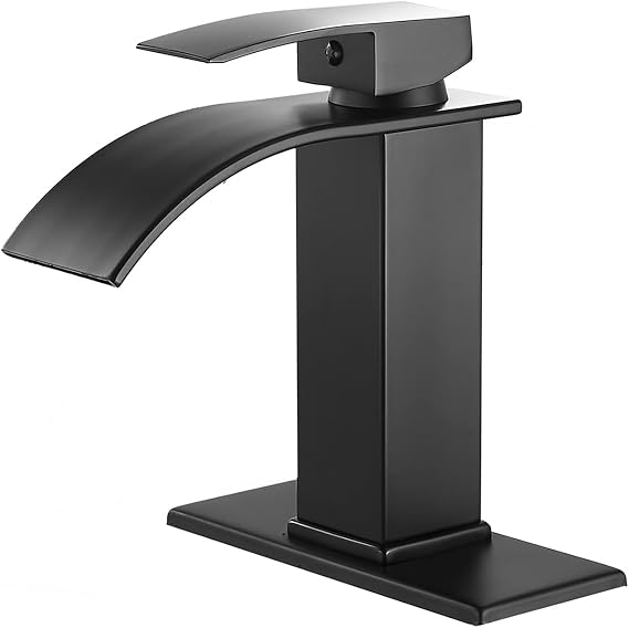 Bathroom Faucet Black Single Hole One Handle Vanity Bathroom Sink Faucet Waterfall Deck Mount Commercial Lavatory Bath Mixer Tap