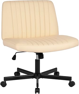 PayLessHere Criss Cross Chair Wide, Armless Office Desk Chair,Backrest Vanity Chair with Wheels 360 Swivel, Height Adjustable for Home Office, Home Office Beige