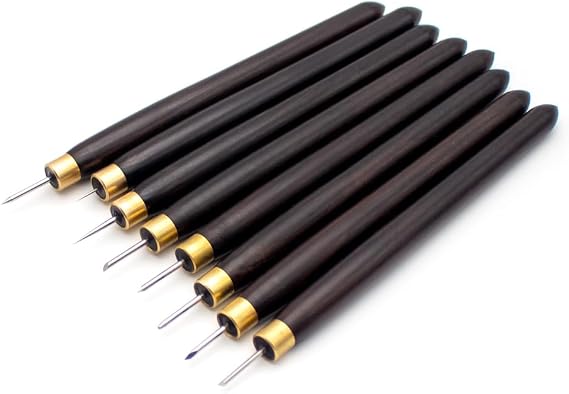 8Pcs Copperplate Etching Tools Set Professional Etching Needles Drypoint & Engraving Needles with Ebony Handle
