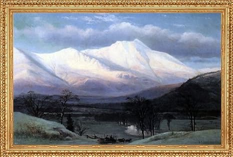 Art Oyster Benjamin Champney Winter Scene North Moat Mountain - 18" x 27" Premium Canvas Print with Antique Gold Finish Frame