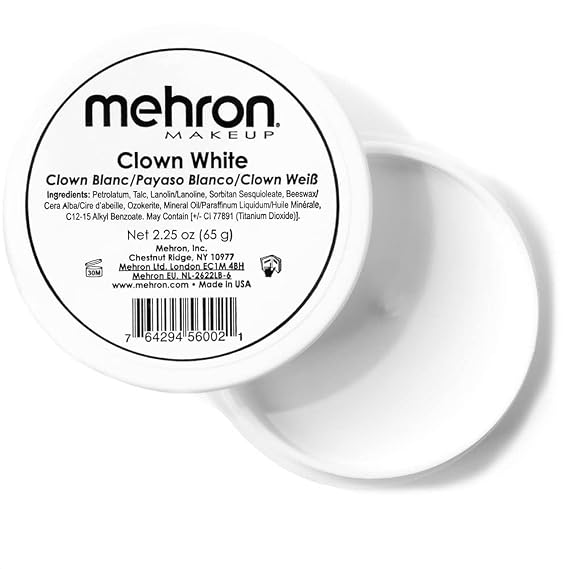 Mehron Makeup Clown White - 2.25 oz, Full Coverage Cream Face & Body Paint | Ultra White, Highly Pigmented, Long-Wear Makeup for Cosplay, Clowning, Halloween, Theater. Cruelty Free & Made in the USA.