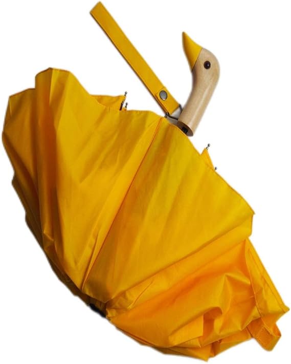 Cute Yellow Umbrella With Duck Head Wooden Handle Three Folding UV Protection Sun and Rain Umbrellas for Children Women