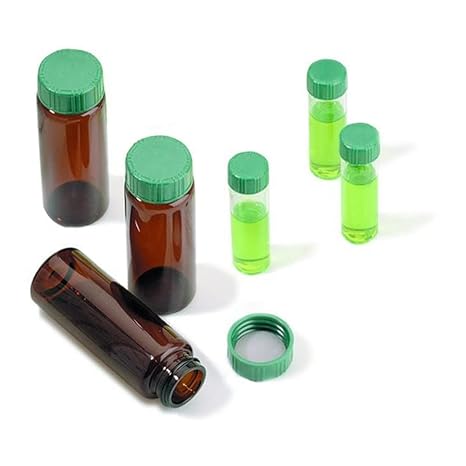 Sigma-Aldrich 27182 Screw Top Vial with Solid Green Melamine Cap with PTFE Liner, Preassembled, 40 mL Capacity, Amber (Pack of 100)