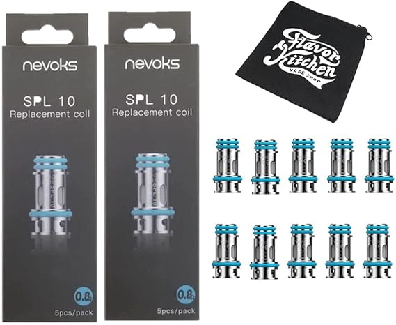 Set of 2 Replacement Coil for NEVOKS Page SPL-10 Mesh Coil 5 pieces x 2 boxes = 10 pieces + FlavorKitchen Original Mini Pouch Set 0.8 ohm