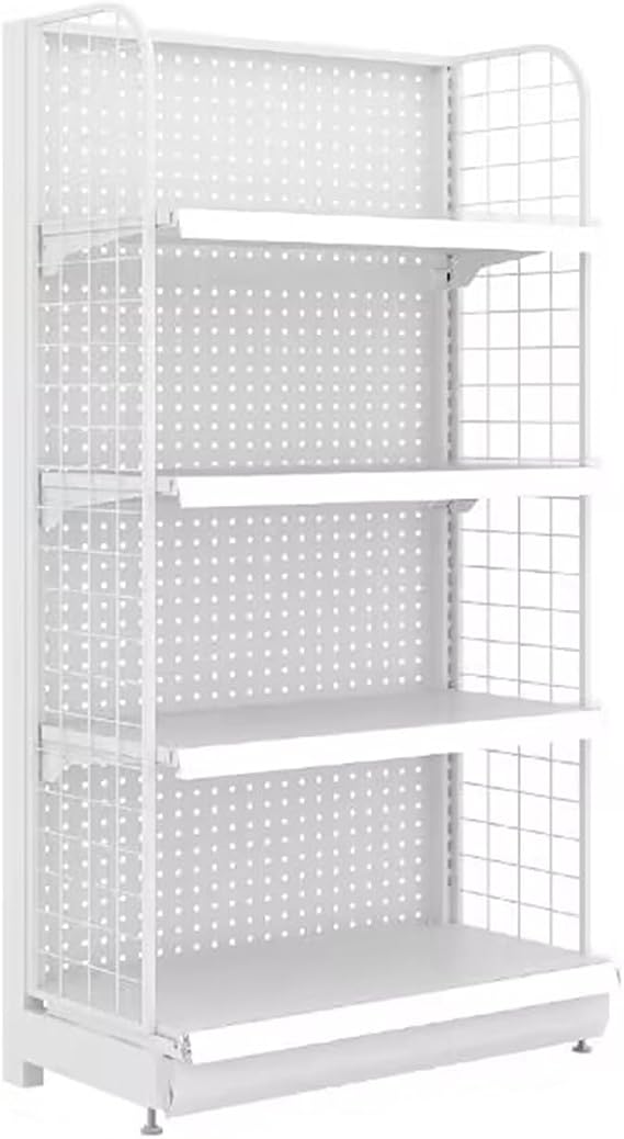 Retail Gondola Shelving Wall Display Rack - with Grid Supermarket Shelves, Convenience Combination Shelves,for Retail Convenience Grocery Office Supply Or Liquor Stores(White,62 * 36 * 135cm
