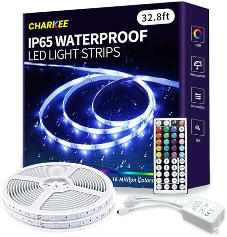 CHARKEE Outdoor LED Lights Waterproof 32.8ft16.4ftx2 - RGB Color Changing Light Strips with Remote Control, 12V Low Voltage IP65, for Bedroom, Living Room, Garden, Patio