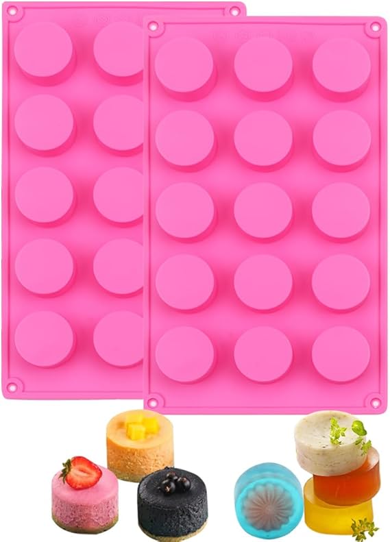 BAKER DEPOT 15 Holes Cylinder Silicone Mold For Handmade soap Chocolate jelly Pudding DIY Resin Mould Hole Dia: 1.5 inch Vol: 20ml Set of 2