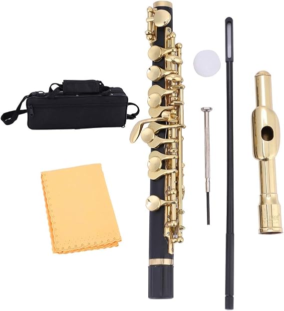 Plated Key Of C Piccolo Ottavino Halfsize Flute With Padded Box Case, Cork Grease, Cleaning Stick And Polish Cloth, Screwdriver(Gold) Piccolos Intermediate Piccolo Flute