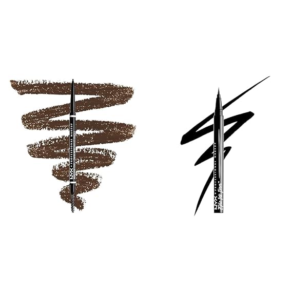 NYX PROFESSIONAL MAKEUP Micro Brow Pencil, Eyebrow Pencil - Brunette & Epic Ink Liner, Waterproof Liquid Eyeliner - Black, Vegan Formula