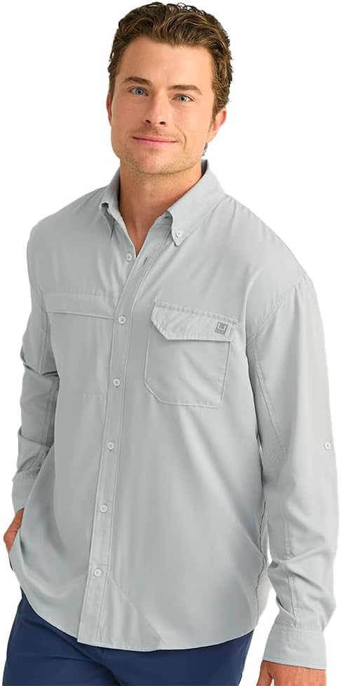 HUK Men's Tide Point Solid Long Sleeve Button Down Shirt (Available in 3X-Large)