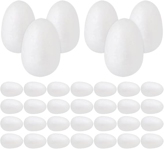 Amosfun 50pcs Small Foam Eggs Paintable Easter Eggs 1.18 x 0.78 x 0.78In Easter Day Party Decoration Vase Filler DIY Crafts Supply