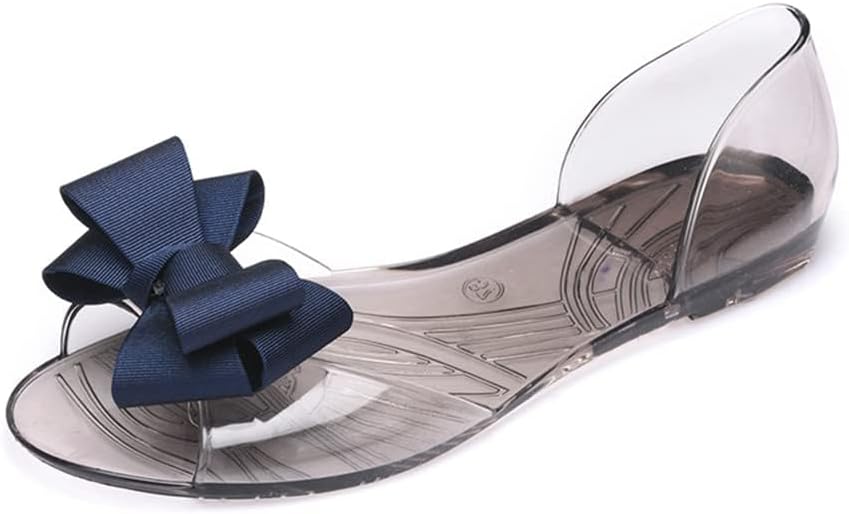 Women's Slip-On Flats Transparent Jelly Shoes Bowknot Fairy Sandals for Summer