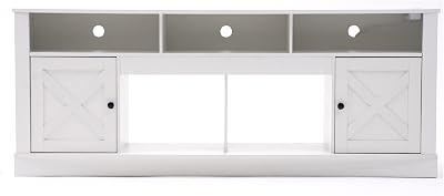 YITAHOME Farmhouse TV Stand for 75 Inch TVs, Entertainment Center with Power Outlet, TV Table with Barn Doors & LED Light, TV Console for Living Room, 70 White