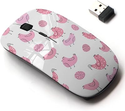 2.4G Wireless Mouse with Cute Pattern Design for All Laptops and Desktops with Nano Receiver - Cute Pink Chicken