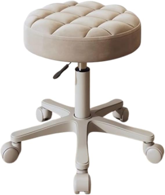 Round Rolling Stool, Rotating Work Stool Lifting Chair Stool with Backrest, Hairdresser Beauty Salon Leather Small with Wheels Office Chair Brown,A