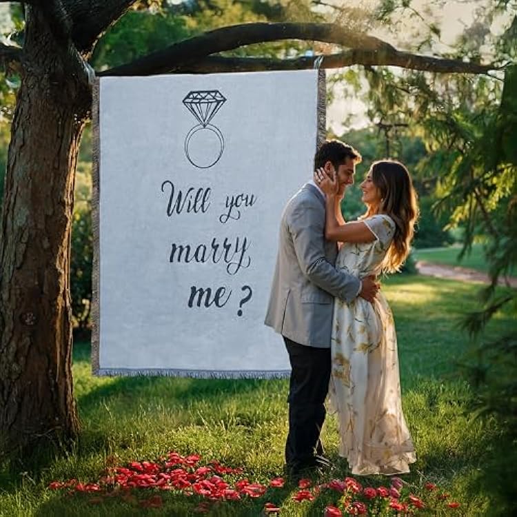 Will You Marry Me Sign Woven Tapestry Banner,Romantic Marry Me Proposal Decorations Blanket,Large Proposal Decorations for Outdoor, Engagement Proposal Ideas for Wedding Proposal Party, 71x51 Inch