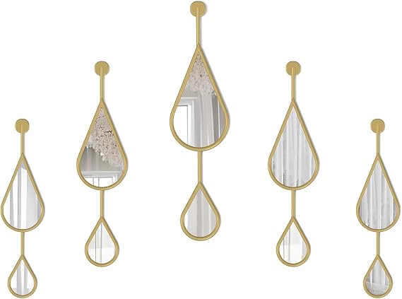 Ferytange Gold Wall Mirror Tear Drop Shape Decor Mirror for Bedroom Living Room entryway Hall Fireplace Boho Wall Mirror 3-Pack Mirrors Set