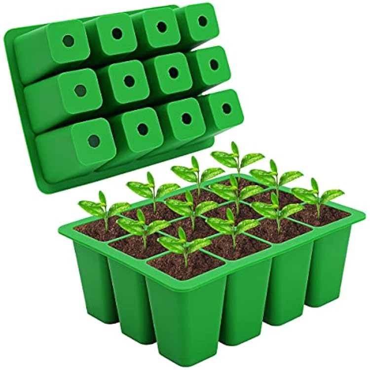 Silicone Seed Starting Tray,Reusable Seed Starting Trays for Seed Germination and Plant Propagation,Vegetable Seeds,Herb Seeds,Flower Plant Starter Kit BPA Free 2 Pack 24 Cells Total-Green