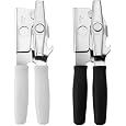 Swing-A-Way 8.6" Portable Can Opener with Sharp Blade, Manual Handheld, 2-in-1 Can & Bottle Opener, Made of Steel, Easy Turn Knob, Kitchen Essential for Cans, Bottles & Jars - 2-Pack (White & Black)
