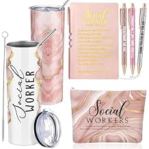 Domensi 6 Pcs Social Worker Appreciation Graduation Gift for Women Lady Include 20oz Tumbler Makeup Bag A6 Leather Notebook Pen Social Worker Must Haves Teacher Nurse Employee Coworker Gift(Pink)