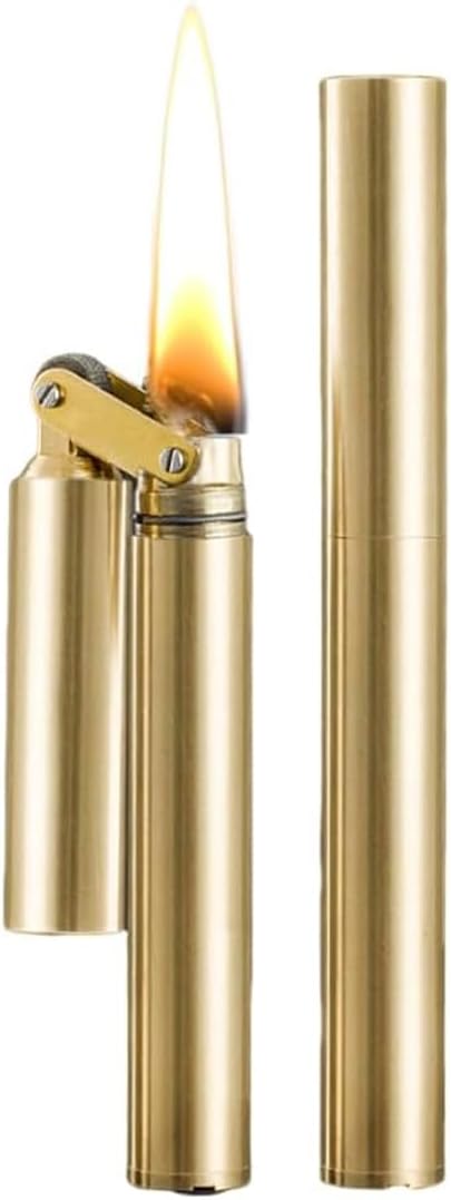 Vintage Trench Lighter, Cool Copper Lighter, Windproof Brass Lighter for Men, Dad, Husband Fuel Not Included, Glod