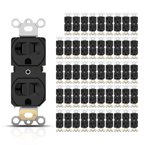 TOPELER 20Amp Duplex Receptacle Outlets, Standard Electrical Power Socket for Commercial and Residential, Non-Tamper Resistant Outlets, 2 Pole 3-Wire, Self-Grounding, UL Listed, Black, 50 Pack