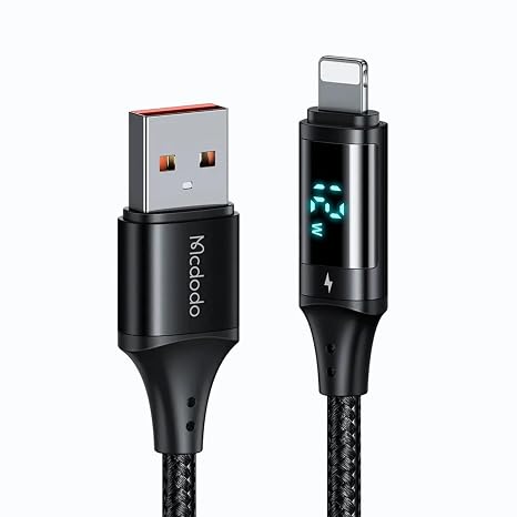 Mcdodo Ca-1060 Lightning Dijital Göstergeli Data-Şarj Kablosu 3A 1.2M, Siyah