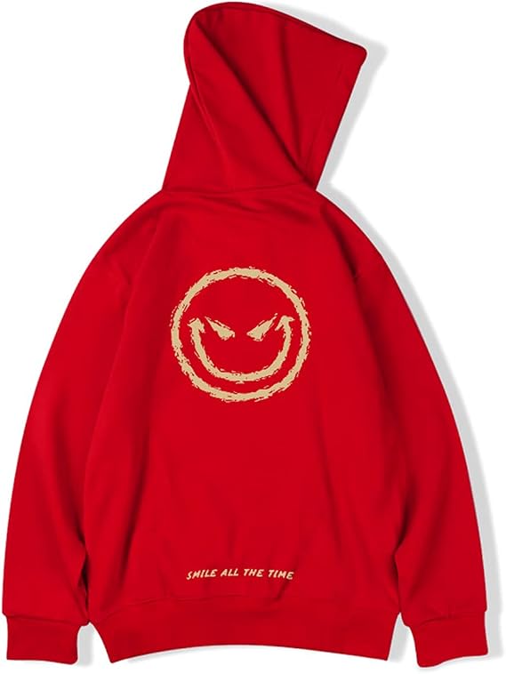 Men's Smile Face Print Hoodies Graphic Hoodies Hip Hop Hoodie Oversized Novelty Sweatshirts for Teens Men Women