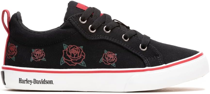 Harley-Davidson Footwear Womens Torland Vulcanized Black Canvas Lace Up Sneakers Shoes Casual - Black