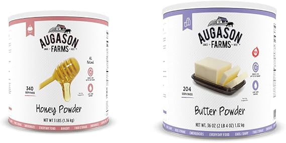 Augason Farms Honey Powder 3 lbs & Butter Powder 2 lbs 4 oz No. 10 Can