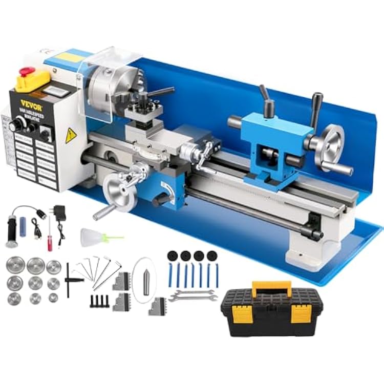 VEVOR Mini Metal Lathe, 7x14, 550W Variable Speed 2250 RPM Metal Lathe, with 3-jaw Chuck Mini Lathe Machine Benchtop Metal Lathe Digital Display for Metal Turning