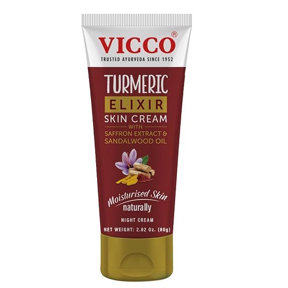 Vicco Turmeric Elixir Skin Cream with Saffron Extract & Sandalwood Oil, Premium Ayurveda-Inspired Night Cream, Smooth & Nourishing Feel for Overnight Care, 2.82 oz (1 Pack)