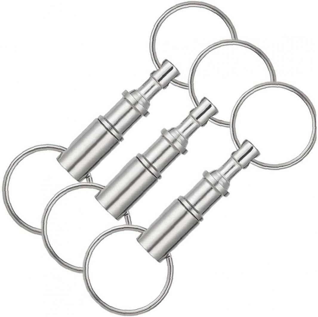 Onsinic 3pc Detachable Key Chain Dual Quick Release Keychain,Pull Apartment Key Chain Snap Lock Holder, Silver