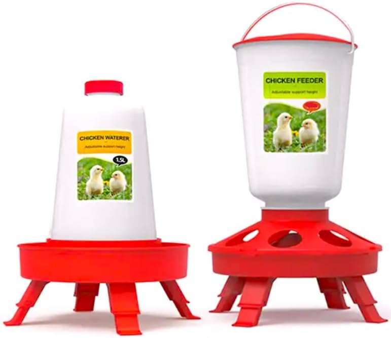 Poultry Chicken 1.5kg Feeder and 1.5 litre Drinker Small Set Bucket with Foldable Legs Brooder kit