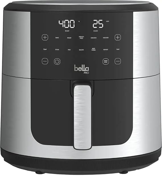 Bella Pro Series 8-Qt Smart Touchscreen Air Fryer High-Capacity, Oil-Free Cooking, Crisp Technology, 1700W Power, 8 Presets, Dishwasher Safe, Stainless Steel Design (Stainless Steel)