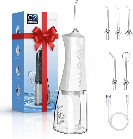 Water Dental Flosser Cordless for Teeth, 350ML Water Dental Flosser Teeth Pick 4 Modes Portable Oral Irrigator with 4 Jet Tips Rechargeable Flossers Oral Irrigator IPX7 Waterproof for Home Travel
