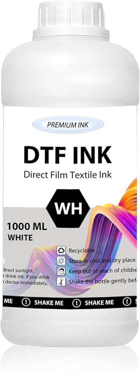 DTF White Ink - 1000ML DTF Transfer Ink for PET Film, Premium Pigment Ink Refill for P600 P800 DX5 DX7 R1390 XP600 i3200 4720 5113 Printers, High Fluidity & Coverage (33.8oz, White)