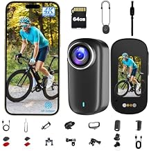 Action Camera, Body Camera 4K, 64GB Waterproof POV Camera IP65, Mini Body Cam with 1200 mAh Battery for Vlogging, Travel, Thumb Action Cam for Skiing Motorcycle Cycling
