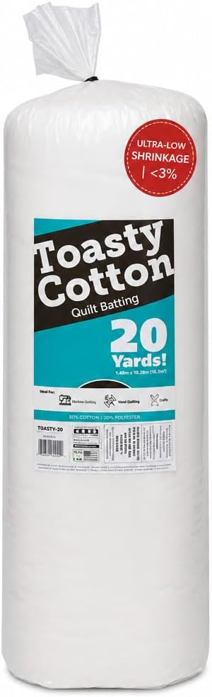 Fairfield Toasty Cotton Quilt Batting, Premium Cotton Batting for Quilting, Ideal for Clothing, Crafts, Wall Hangings, and Quilts, Quilting Supplies, 90" by 20 yd Roll
