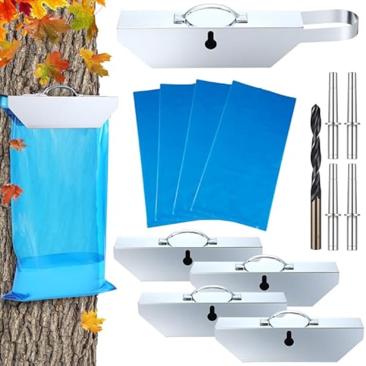 Zonon 4 Sets Maple Tree Tapping Kits, 4 Sap Bag Holder 4 Tree Disposal Bags 4 Sap Bag Spouts and a Drill Bit Tapping Kit for Maple Syrup Birch Walnut Sugaring Starter Supplies Collection Gift