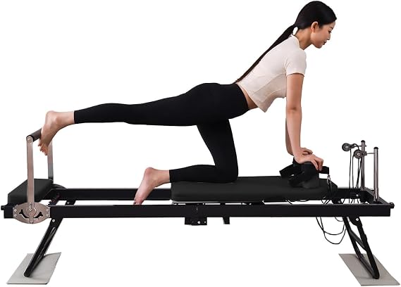 Home Studio Foldable Pilates Reformer Machine, Pilates Home Workout System Cardio Fitness Rebounder, Pilates Reformer Workout Machine For Home Gym, Black, Spring