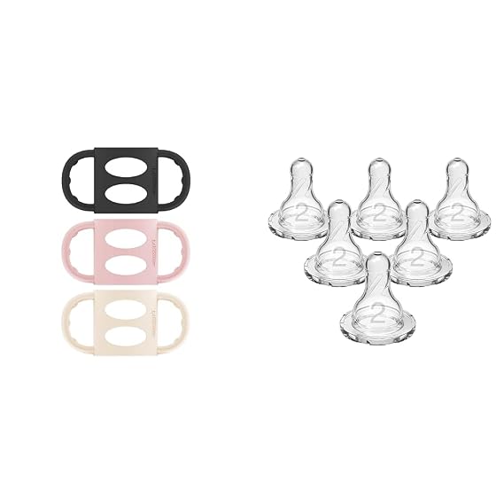 Dr. Browns Silicone Handles 3 Pack & Level 2 Narrow Baby Bottle Nipples 6 Count