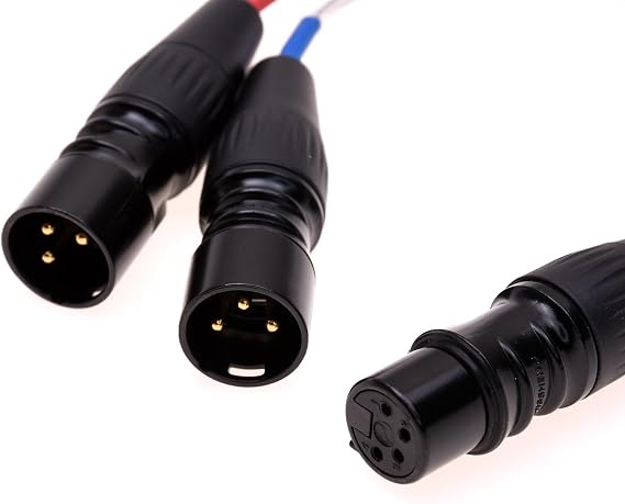 XLR Cable Dual 3-Pin XLR Male to 4-Pin XLR Female Balanced Audio Headphone Adapter Clear Silver Plated Shield Cable 20CM